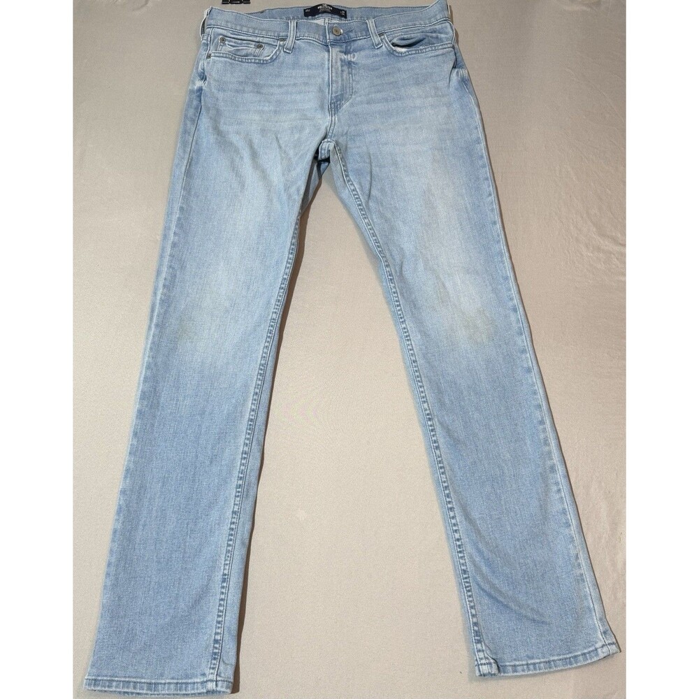Men’s Hollister Slim Straight Epic Flex Blue Jeans Size 32x34 Light Wash
